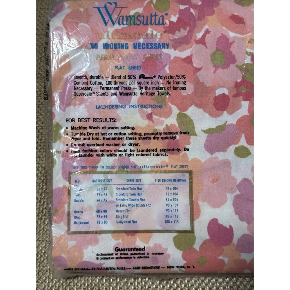 Wamsutta Petite Jardin Sheet Pink Double Full Floral Vtg Mod Flower Power RARE‎